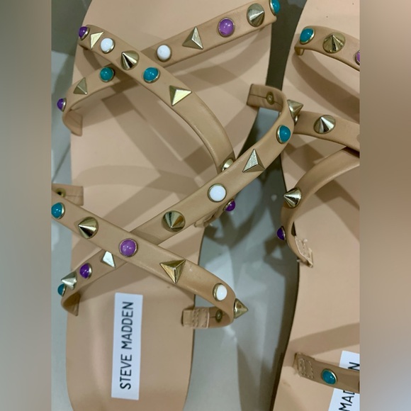 Steve Madden Tan and Purple Sandals with Studded Straps - Picture 3 of 9